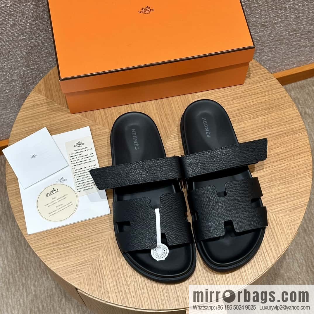 HERMES 180 CHYPRE SANDAL uncle shoes, palm print/Epsom black/89/Black