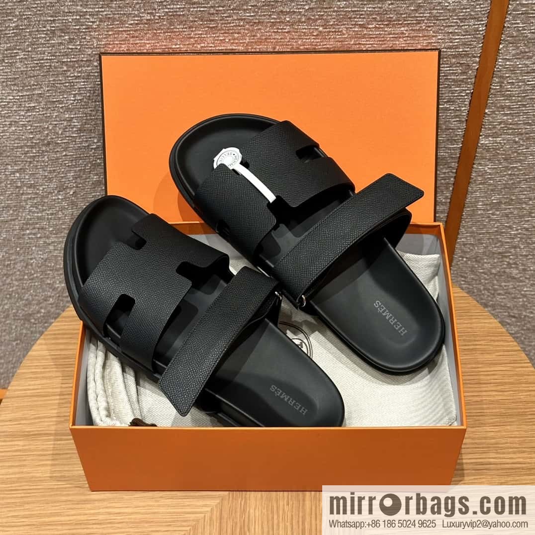HERMES 180 CHYPRE SANDAL uncle shoes, palm print/Epsom black/89/Black