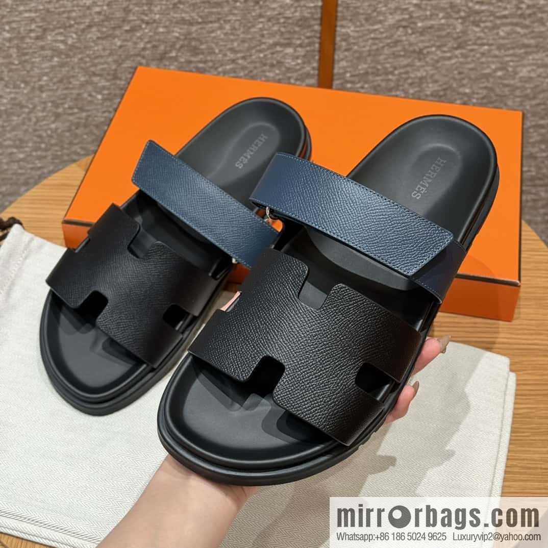 HERMES 180 CHYPRE SANDAL uncle shoes, suede/Chamois leather black/89/Black/dark blue/Dark blue
