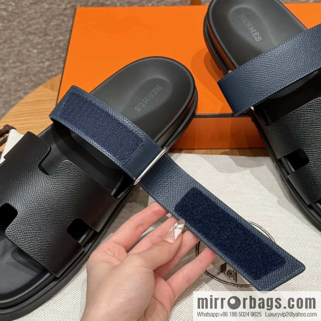 HERMES 180 CHYPRE SANDAL uncle shoes, suede/Chamois leather black/89/Black/dark blue/Dark blue