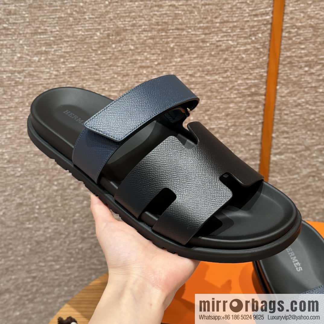 HERMES 180 CHYPRE SANDAL uncle shoes, suede/Chamois leather black/89/Black/dark blue/Dark blue