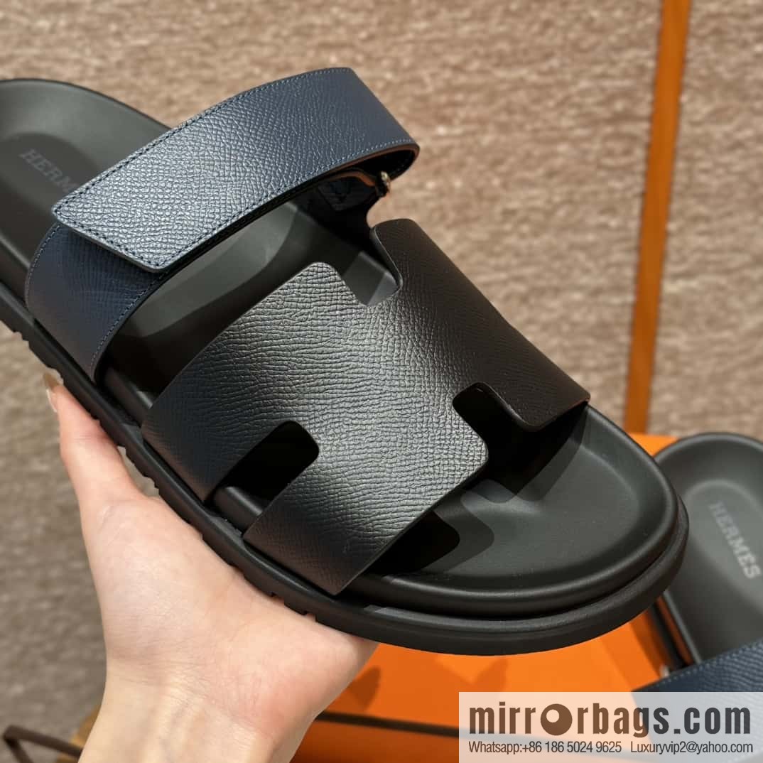 HERMES 180 CHYPRE SANDAL uncle shoes, suede/Chamois leather black/89/Black/dark blue/Dark blue