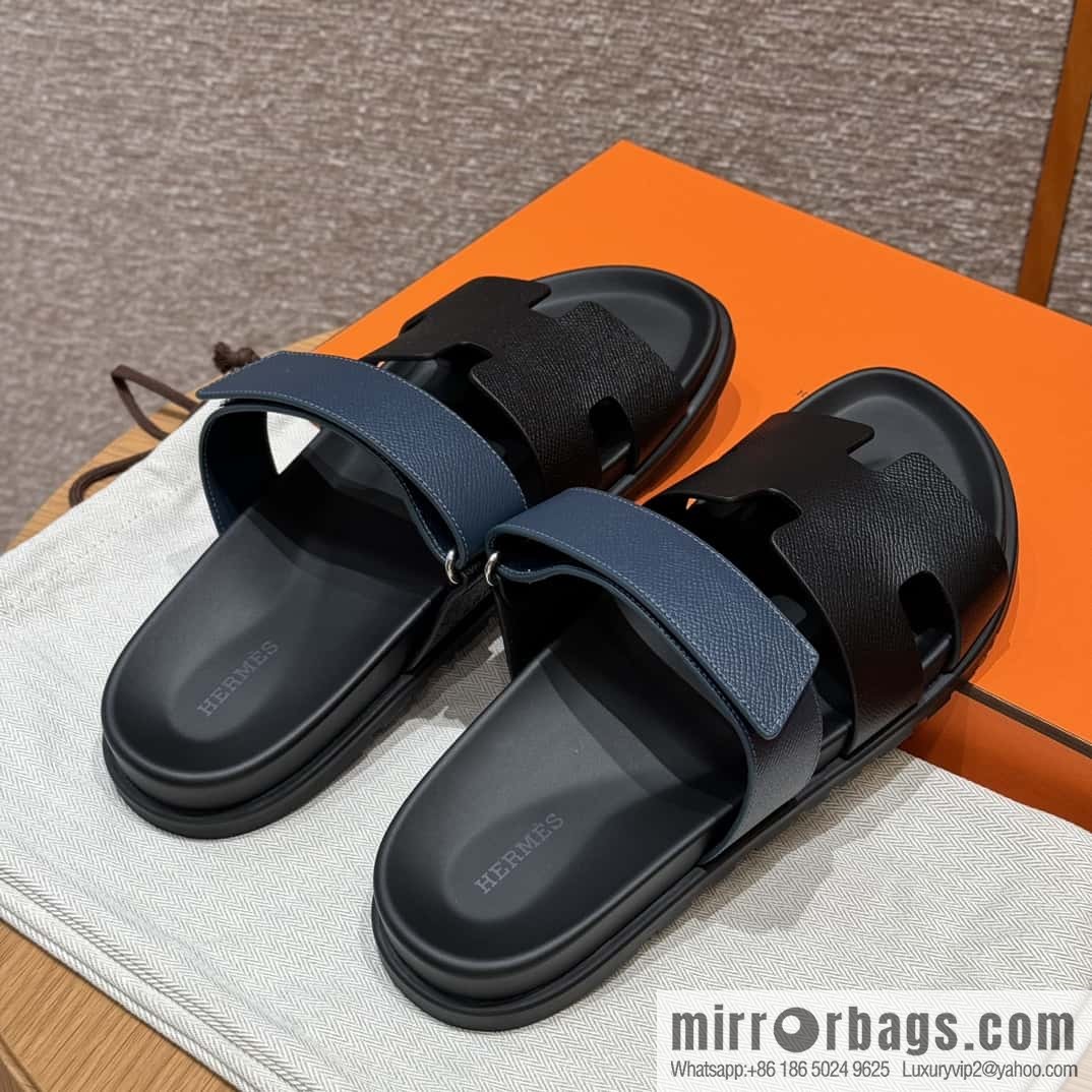 HERMES 180 CHYPRE SANDAL uncle shoes, suede/Chamois leather black/89/Black/dark blue/Dark blue