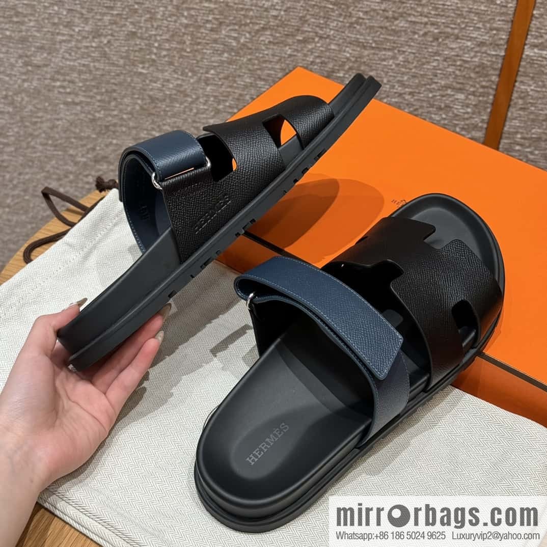 HERMES 180 CHYPRE SANDAL uncle shoes, suede/Chamois leather black/89/Black/dark blue/Dark blue
