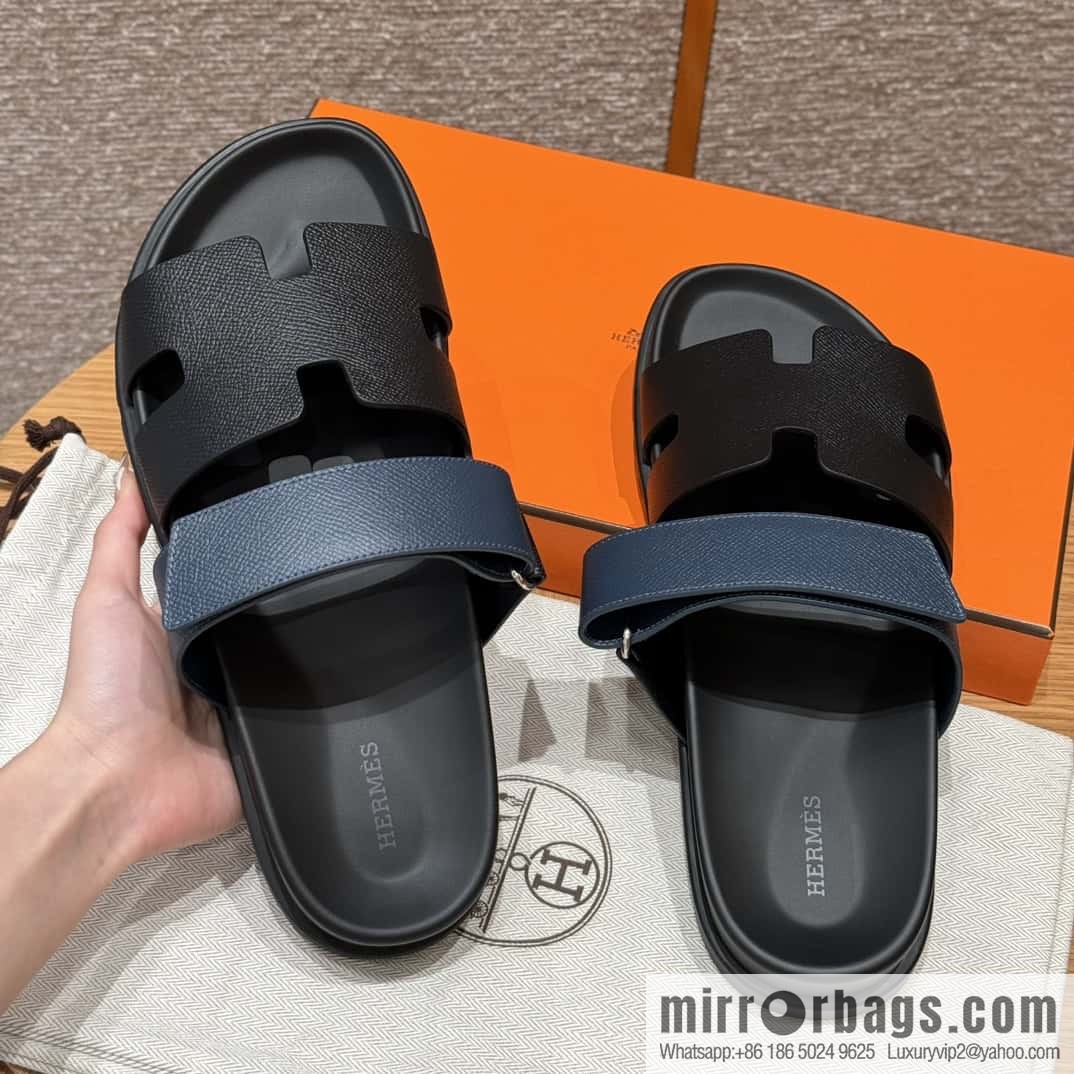 HERMES 180 CHYPRE SANDAL uncle shoes, suede/Chamois leather black/89/Black/dark blue/Dark blue