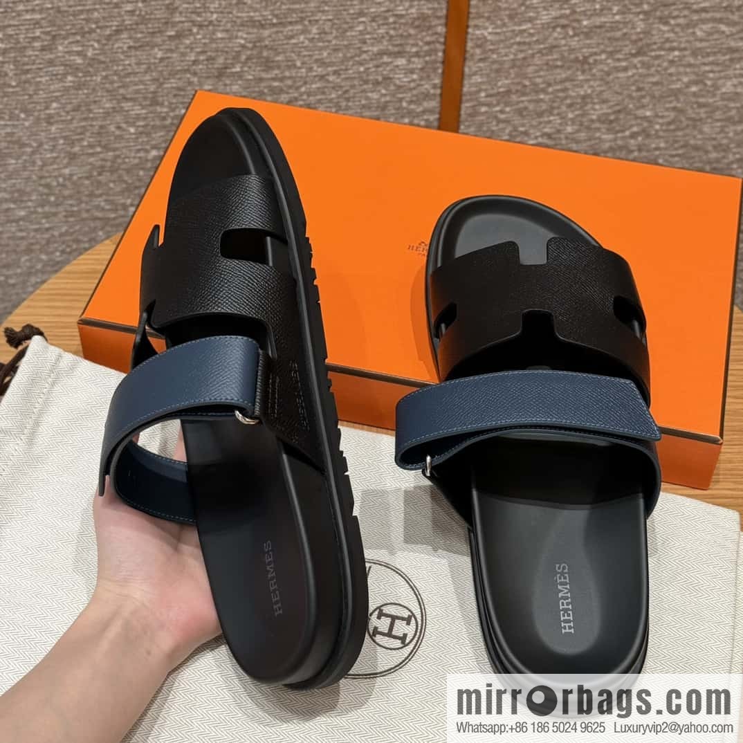 HERMES 180 CHYPRE SANDAL uncle shoes, suede/Chamois leather black/89/Black/dark blue/Dark blue