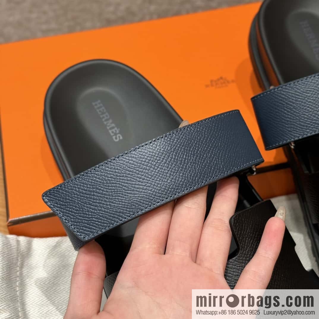HERMES 180 CHYPRE SANDAL uncle shoes, suede/Chamois leather black/89/Black/dark blue/Dark blue