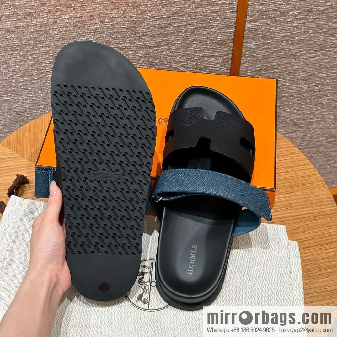 HERMES 180 CHYPRE SANDAL uncle shoes, suede/Chamois leather black/89/Black/dark blue/Dark blue