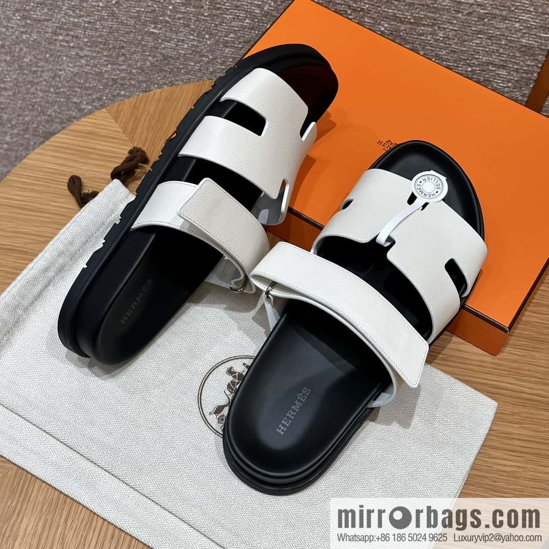 HERMES 180 CHYPRE SANDAL uncle shoes, palm print/Epsom pure white/Blanc