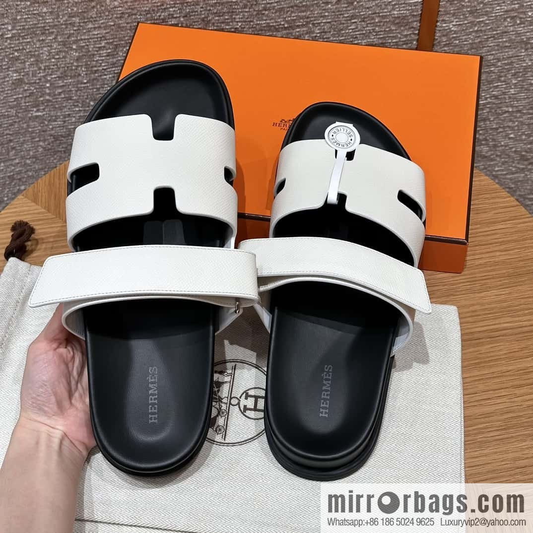 HERMES 180 CHYPRE SANDAL uncle shoes, palm print/Epsom pure white/Blanc
