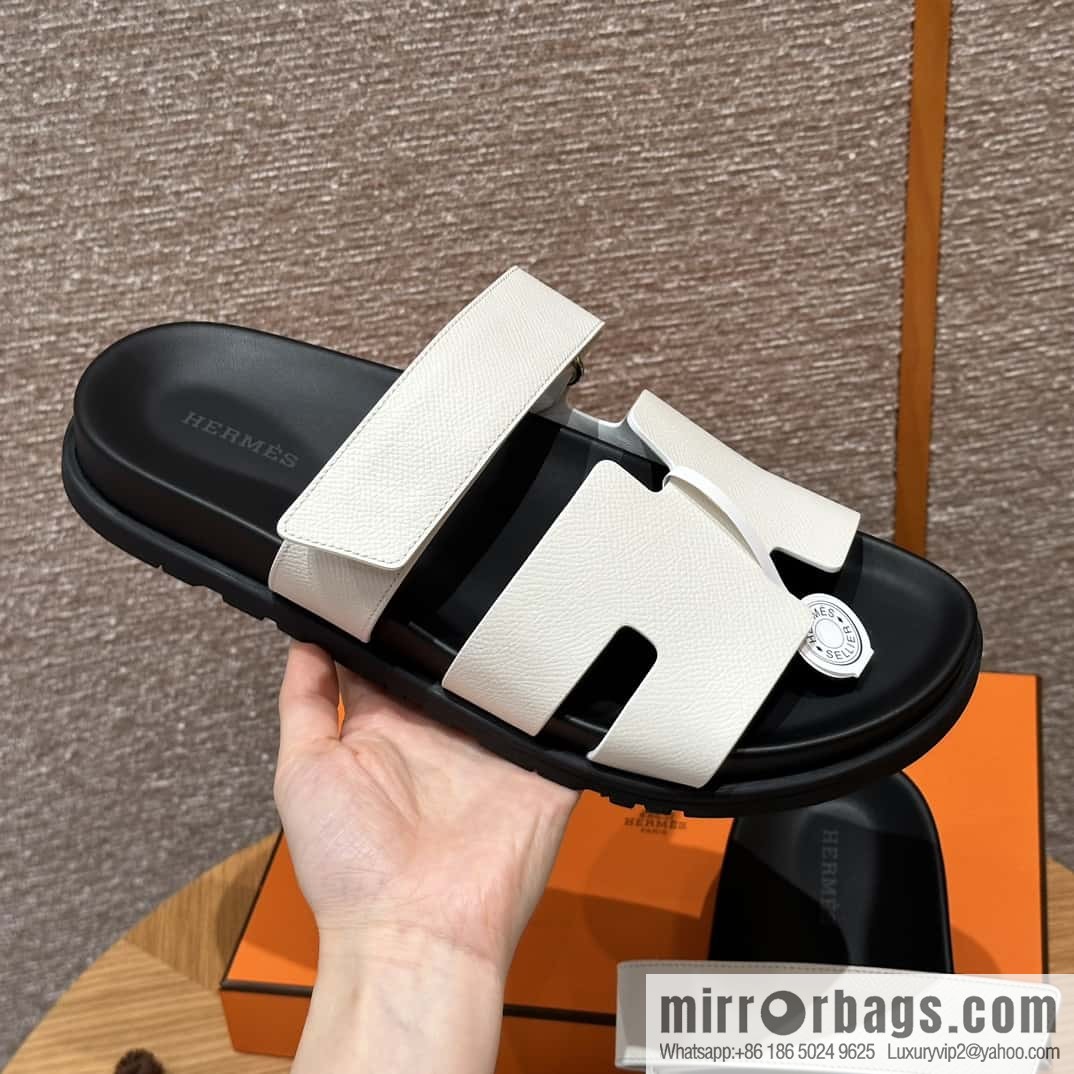HERMES 180 CHYPRE SANDAL uncle shoes, palm print/Epsom pure white/Blanc