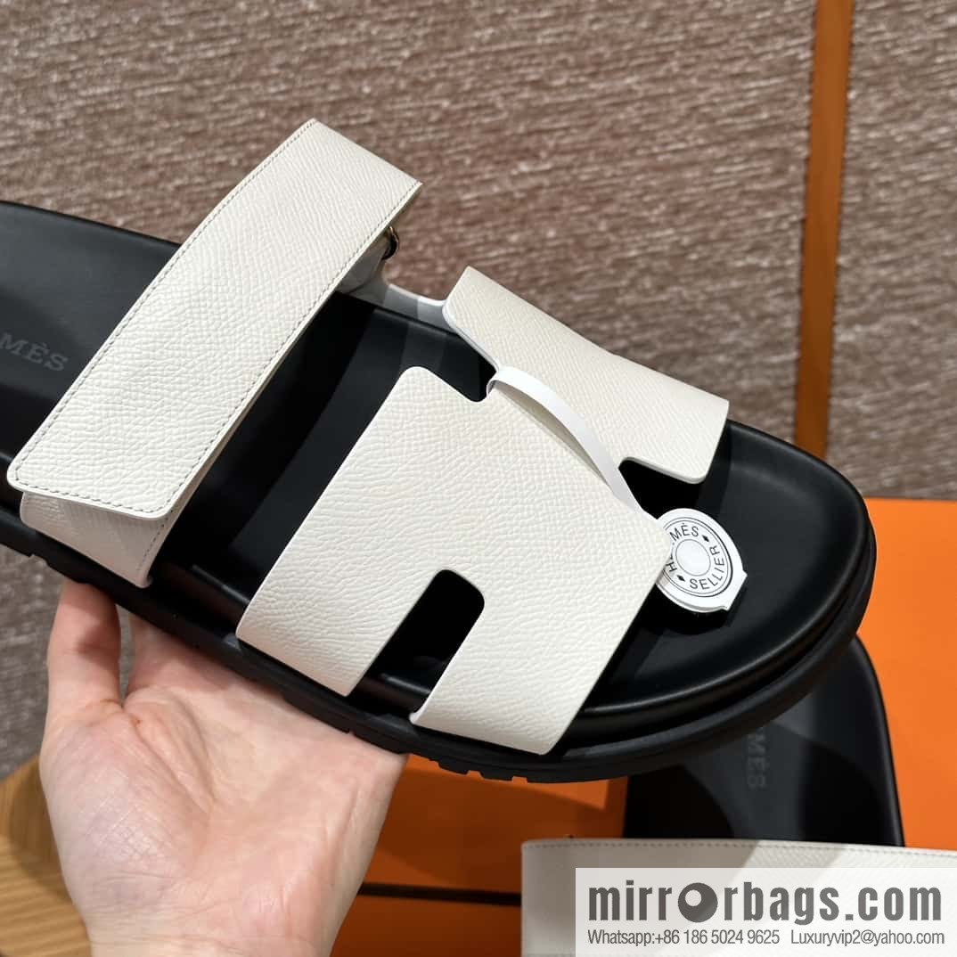 HERMES 180 CHYPRE SANDAL uncle shoes, palm print/Epsom pure white/Blanc