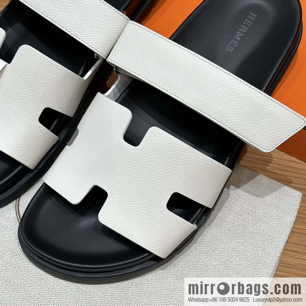 HERMES 180 CHYPRE SANDAL uncle shoes, palm print/Epsom pure white/Blanc