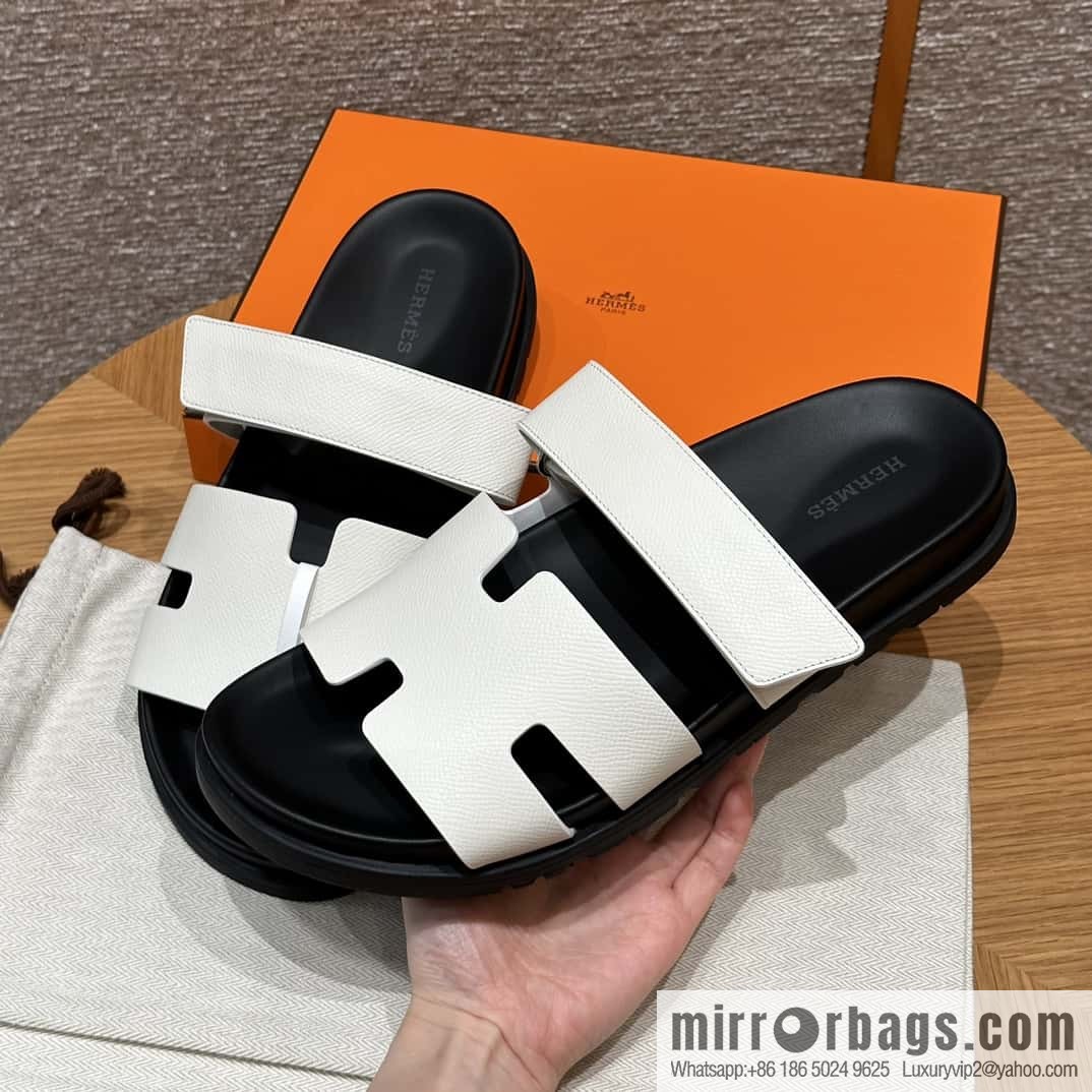 HERMES 180 CHYPRE SANDAL uncle shoes, palm print/Epsom pure white/Blanc