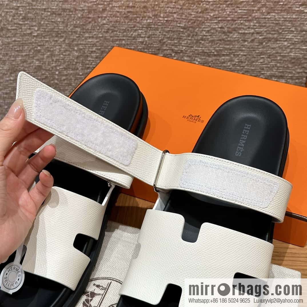 HERMES 180 CHYPRE SANDAL uncle shoes, palm print/Epsom pure white/Blanc