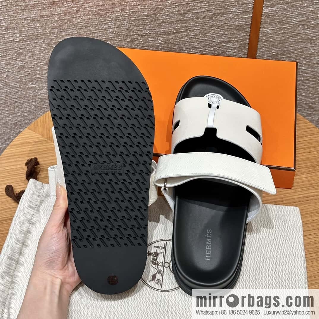HERMES 180 CHYPRE SANDAL uncle shoes, palm print/Epsom pure white/Blanc