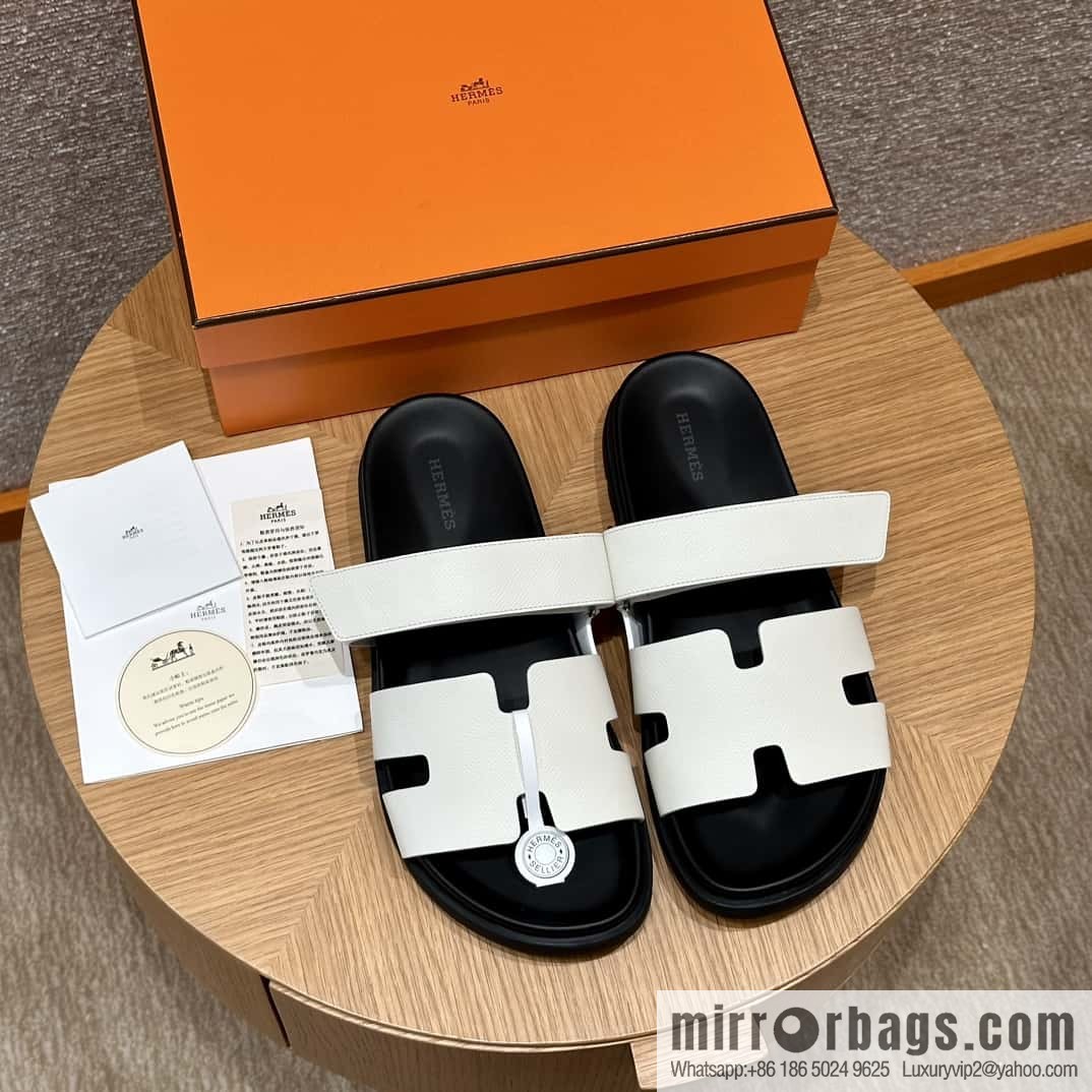 HERMES 180 CHYPRE SANDAL uncle shoes, palm print/Epsom pure white/Blanc