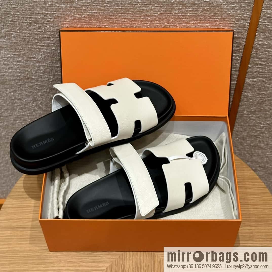 HERMES 180 CHYPRE SANDAL uncle shoes, palm print/Epsom pure white/Blanc