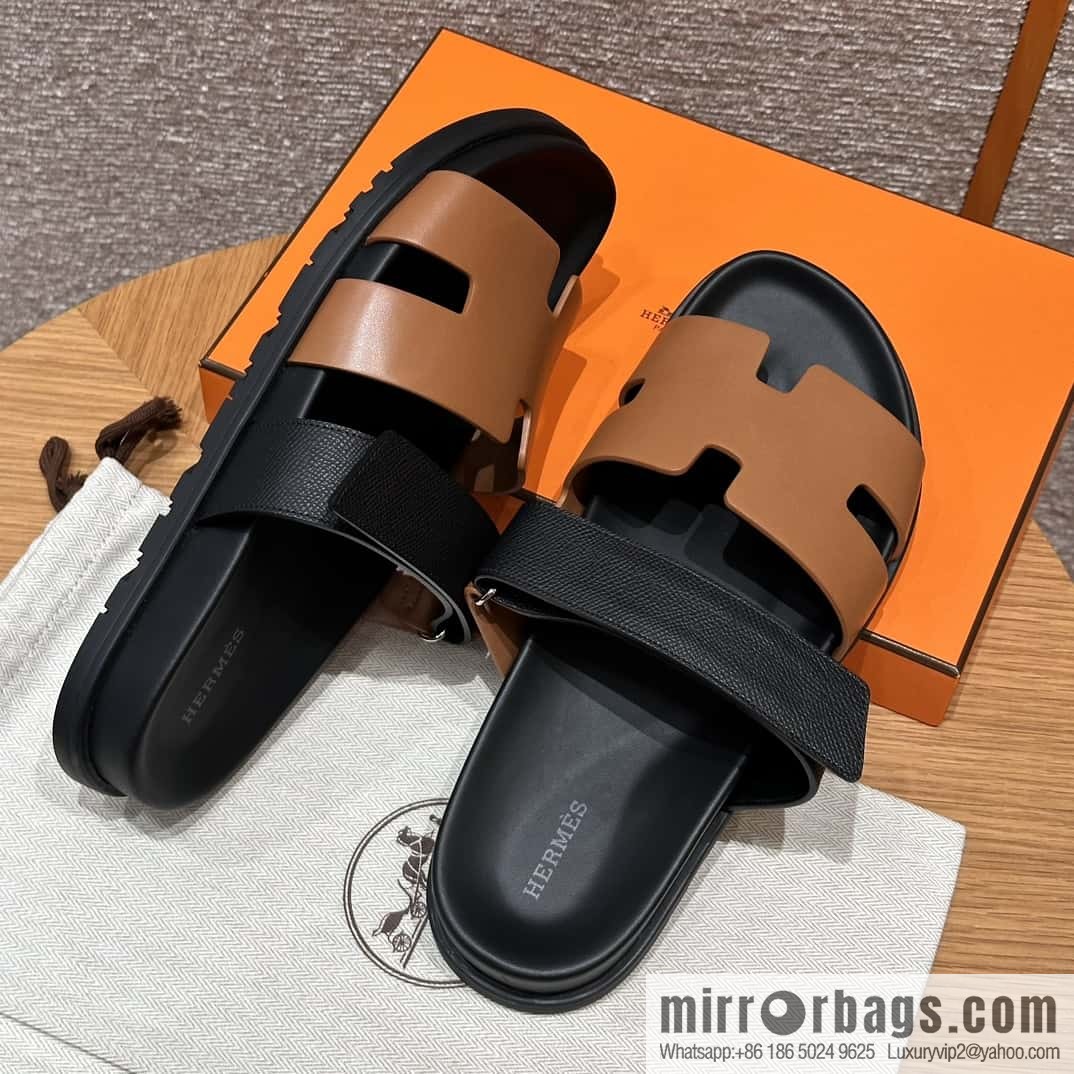 HERMES 180 CHYPRE SANDAL uncle shoes, lambskin/Natural lambskin lininh/palm print/Epsom natural color/Naturel/black/89/Black