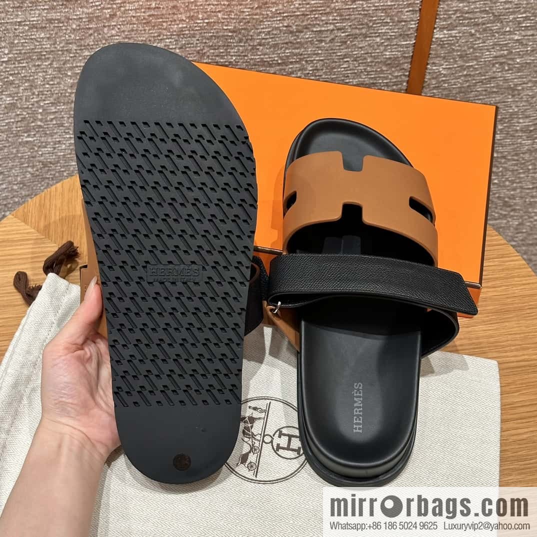 HERMES 180 CHYPRE SANDAL uncle shoes, lambskin/Natural lambskin lininh/palm print/Epsom natural color/Naturel/black/89/Black
