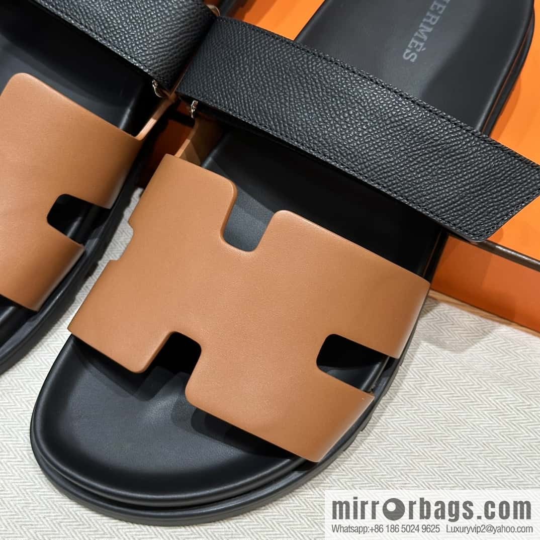 HERMES 180 CHYPRE SANDAL uncle shoes, lambskin/Natural lambskin lininh/palm print/Epsom natural color/Naturel/black/89/Black
