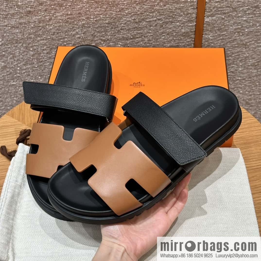 HERMES 180 CHYPRE SANDAL uncle shoes, lambskin/Natural lambskin lininh/palm print/Epsom natural color/Naturel/black/89/Black