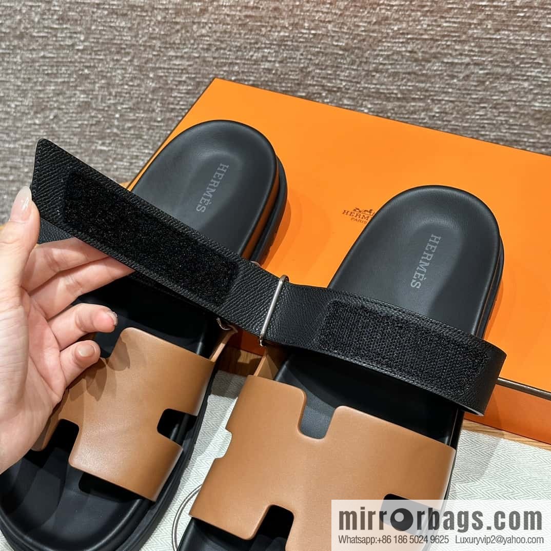 HERMES 180 CHYPRE SANDAL uncle shoes, lambskin/Natural lambskin lininh/palm print/Epsom natural color/Naturel/black/89/Black