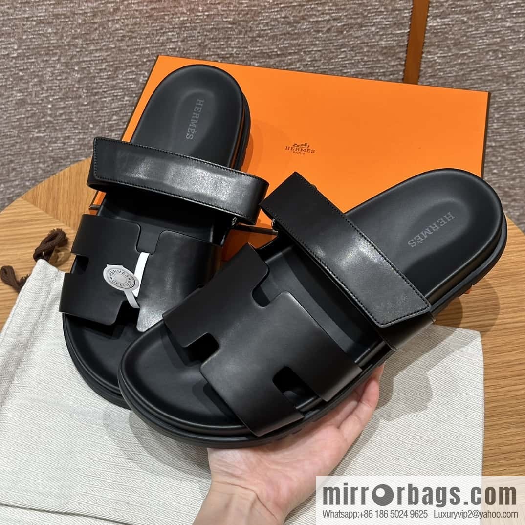 HERMES 180 CHYPRE SANDAL uncle shoes, lambskin/Natural lambskin lininh black/89/Black