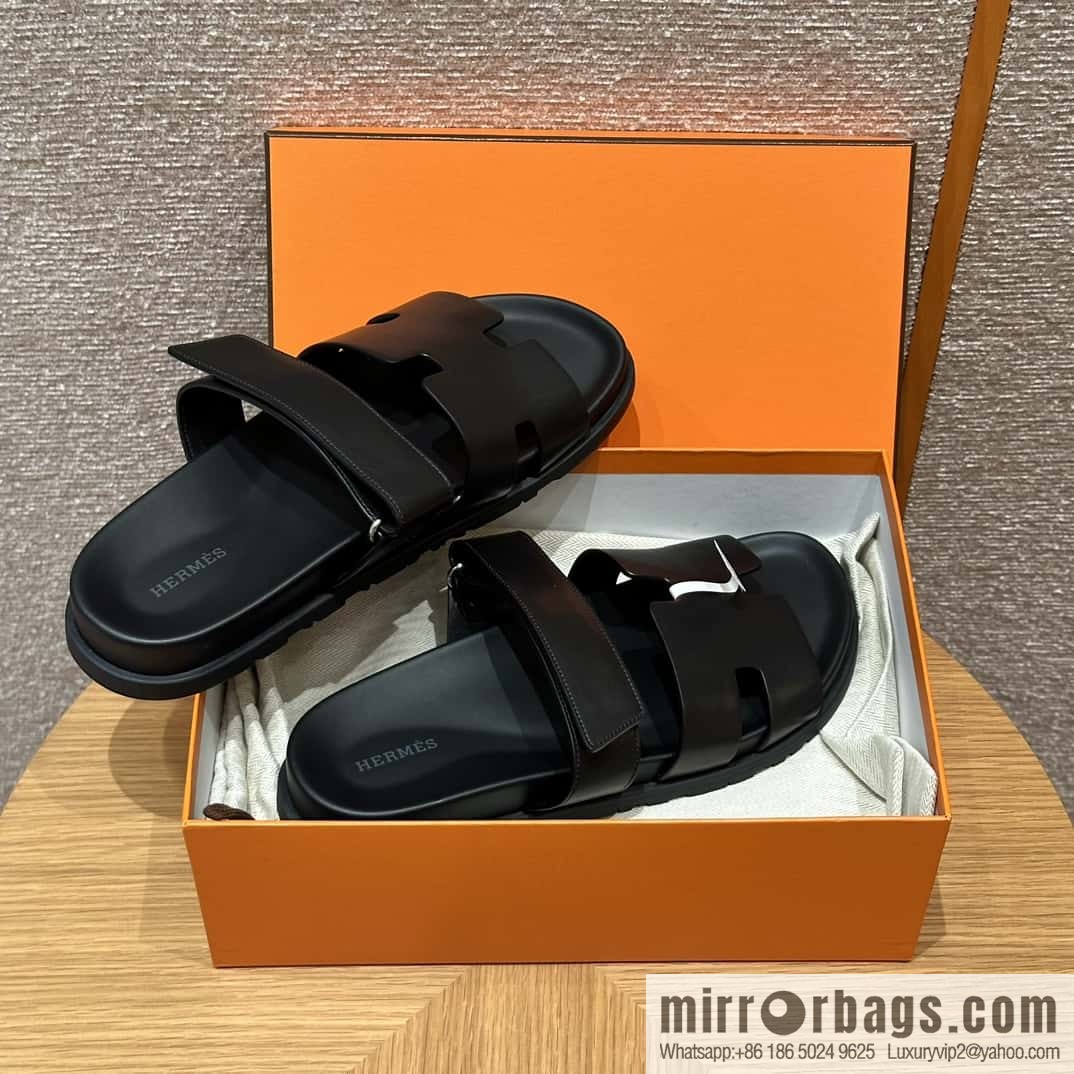 HERMES 180 CHYPRE SANDAL uncle shoes, lambskin/Natural lambskin lininh black/89/Black
