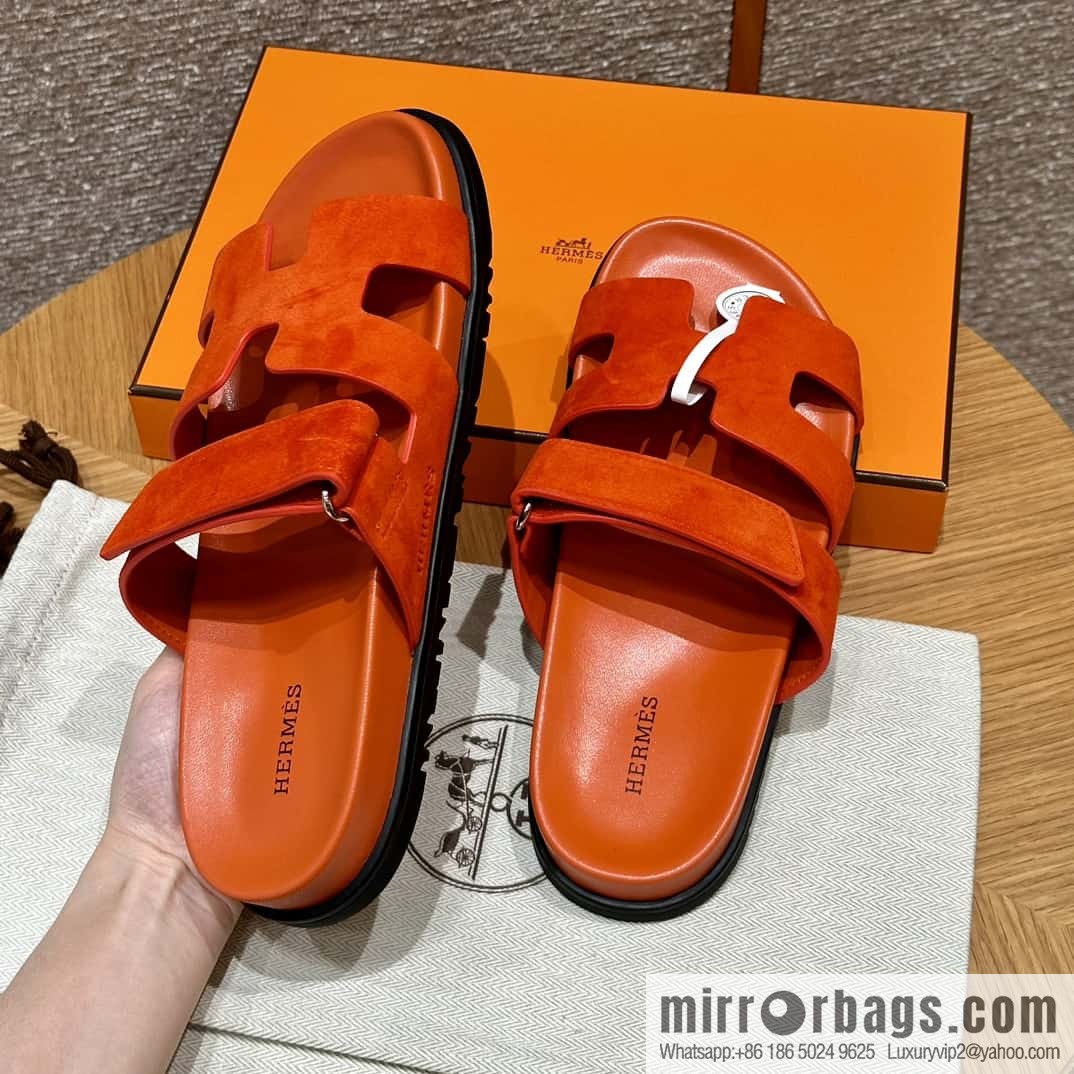 HERMES 225 CHYPRE SANDAL uncle shoes, suede/Chamois leather orange/93/Orange