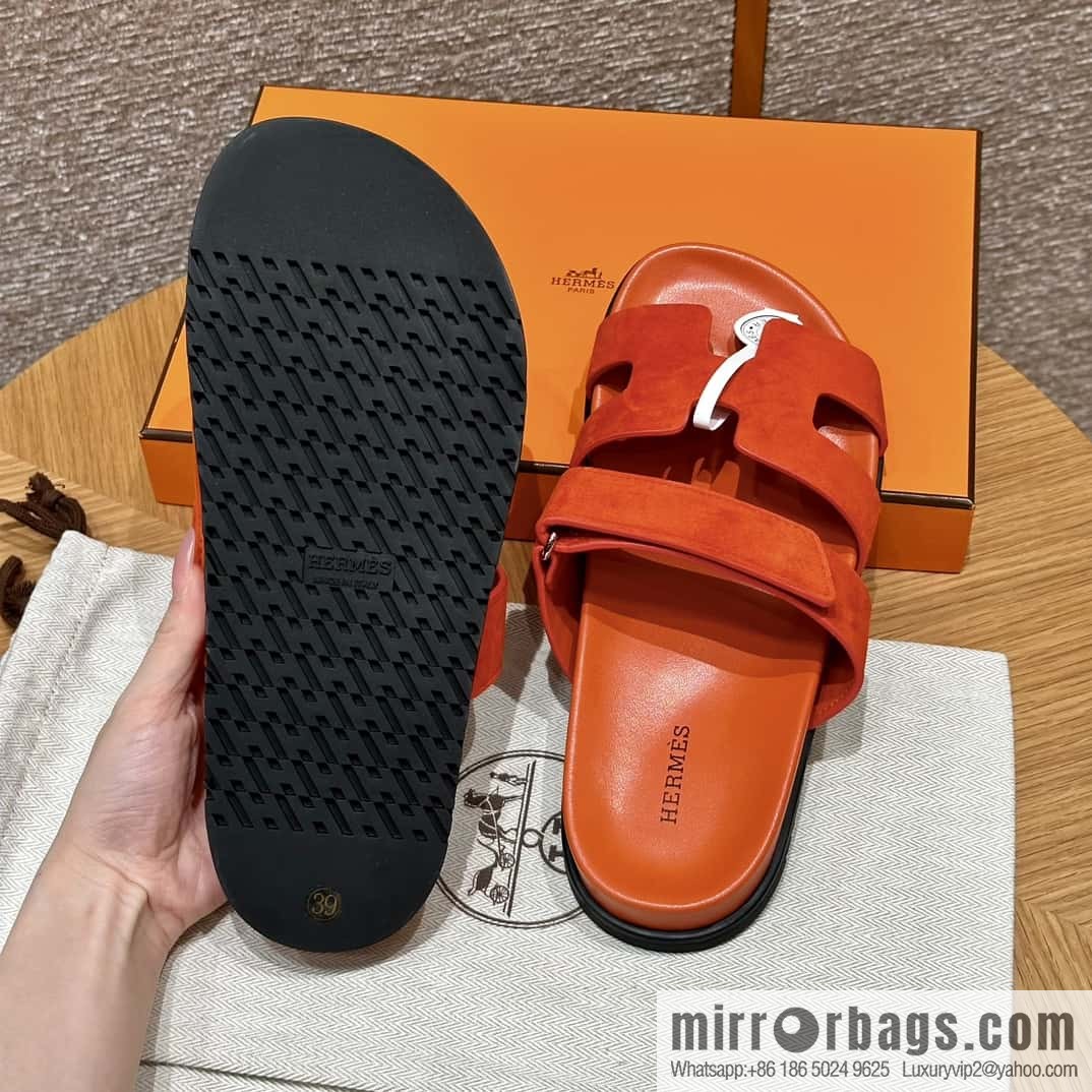 HERMES 225 CHYPRE SANDAL uncle shoes, suede/Chamois leather orange/93/Orange