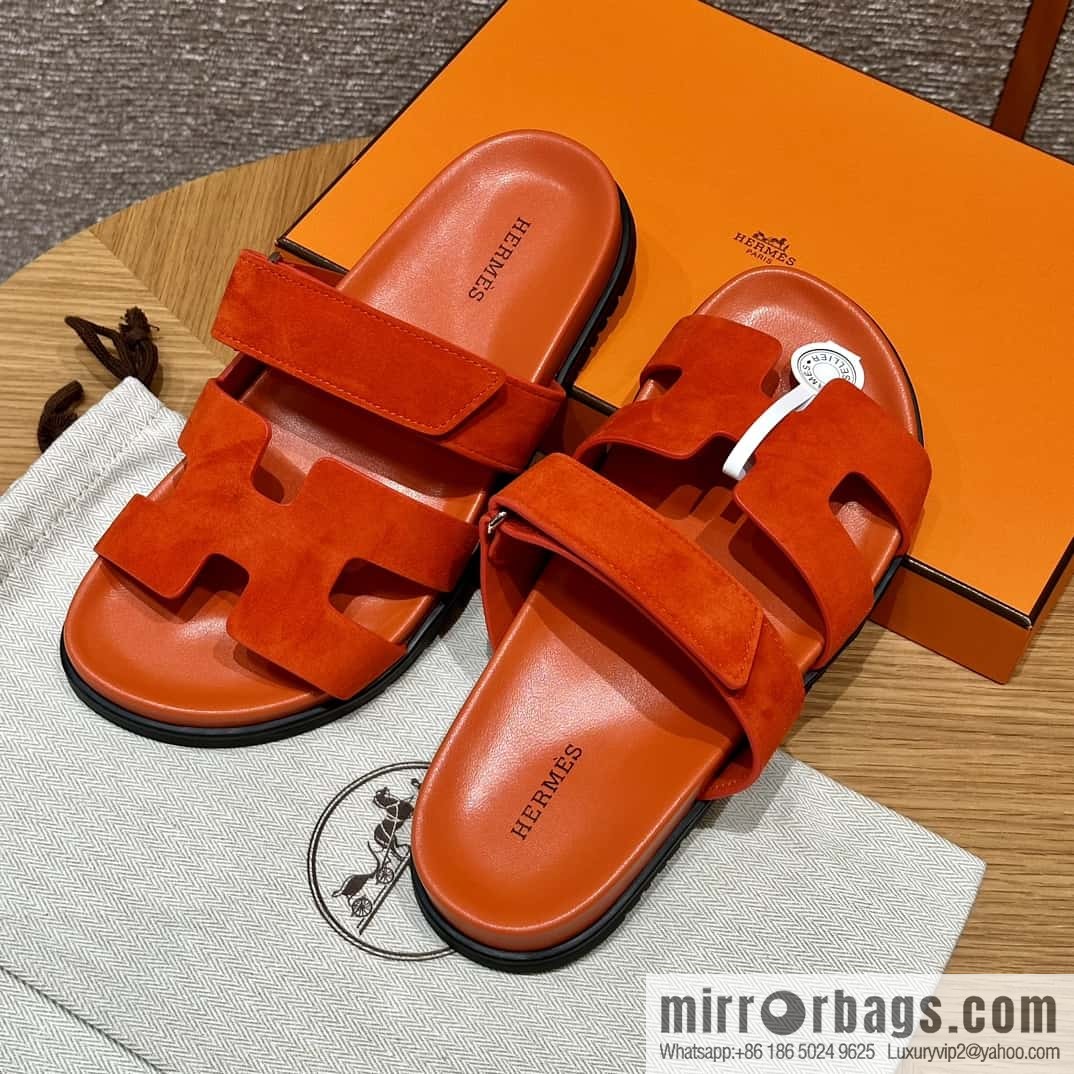 HERMES 225 CHYPRE SANDAL uncle shoes, suede/Chamois leather orange/93/Orange