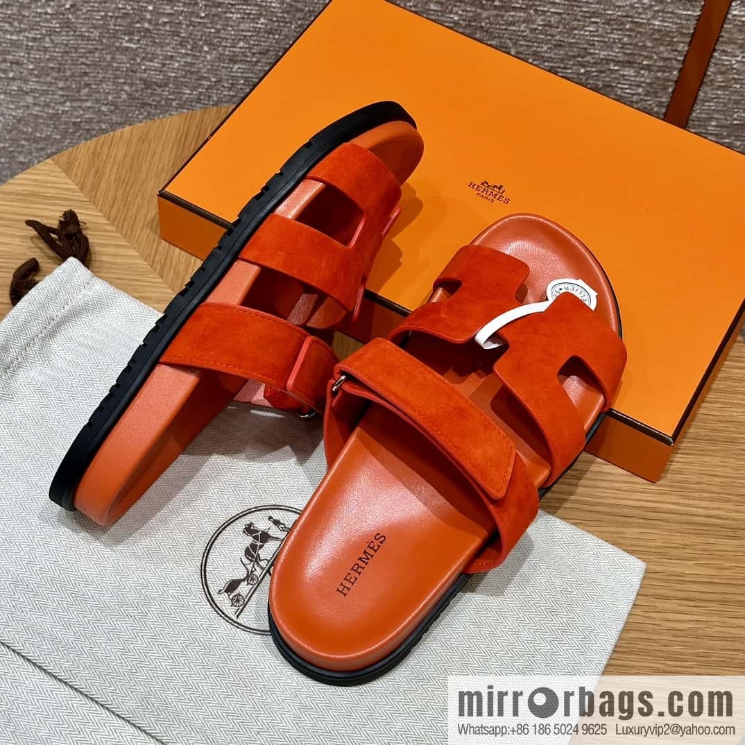 HERMES 225 CHYPRE SANDAL uncle shoes, suede/Chamois leather orange/93/Orange