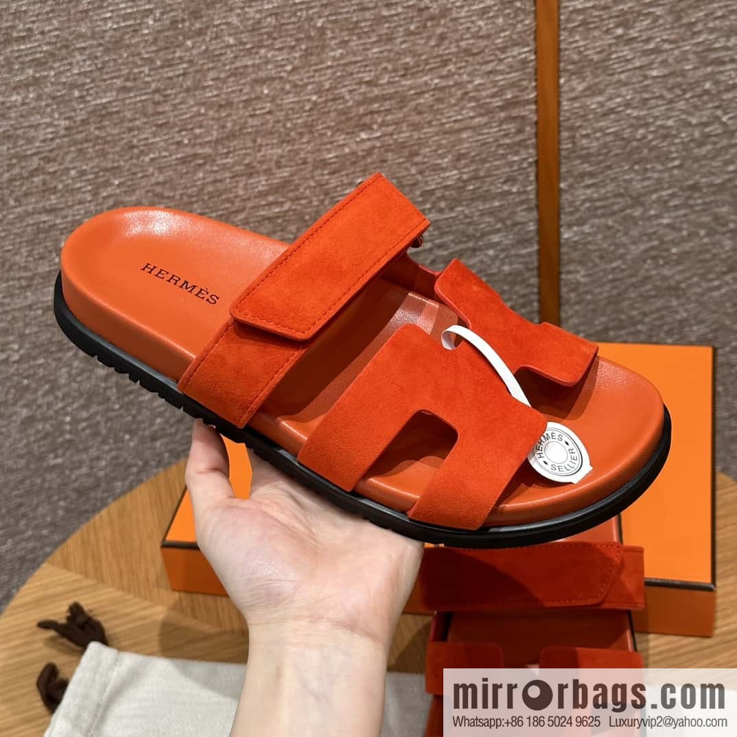 HERMES 225 CHYPRE SANDAL uncle shoes, suede/Chamois leather orange/93/Orange
