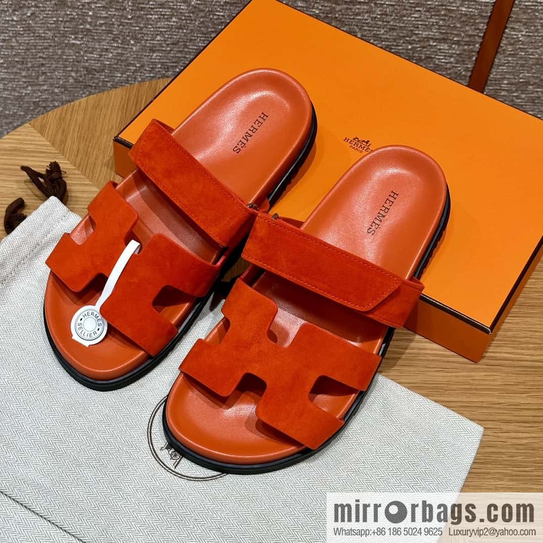 HERMES 225 CHYPRE SANDAL uncle shoes, suede/Chamois leather orange/93/Orange