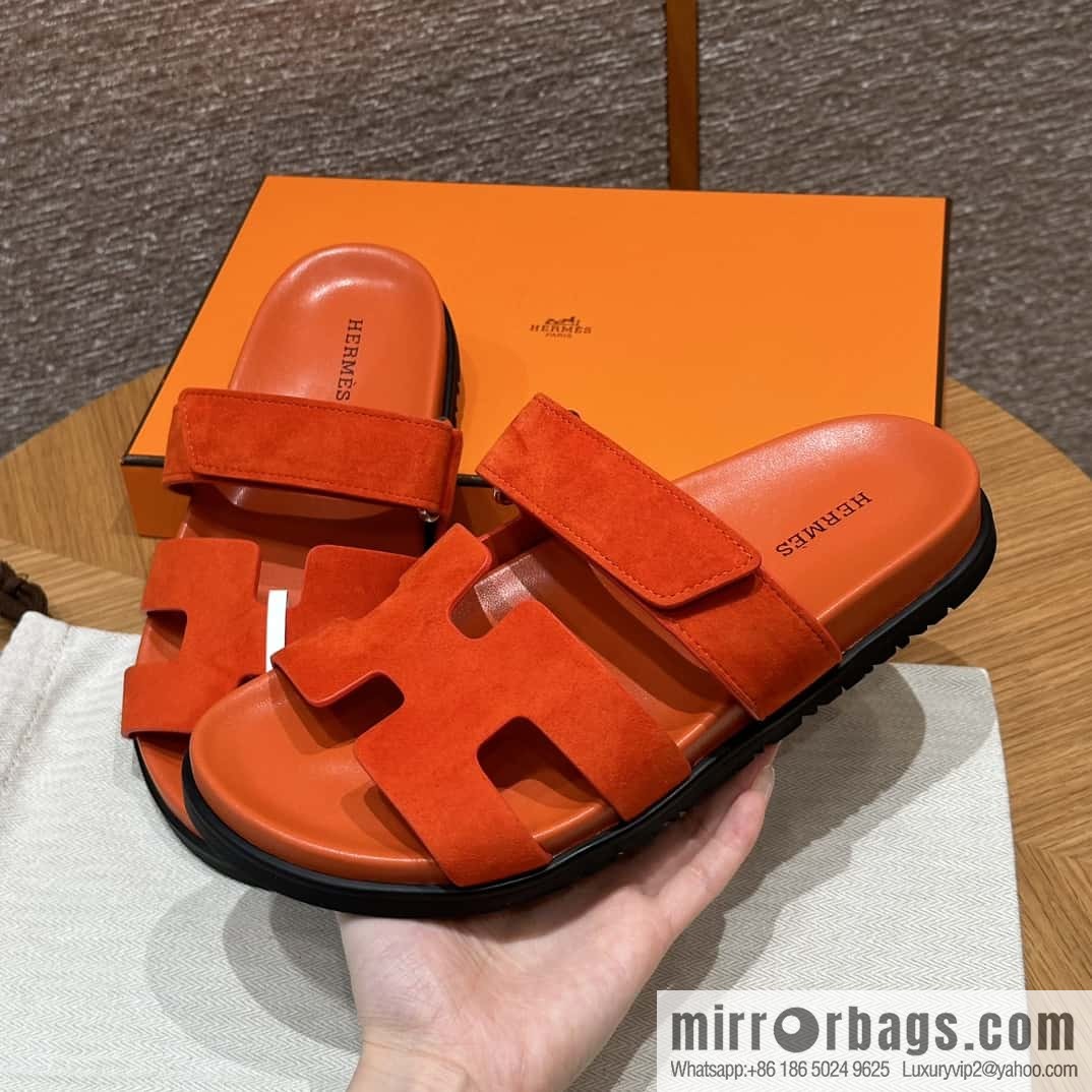 HERMES 225 CHYPRE SANDAL uncle shoes, suede/Chamois leather orange/93/Orange
