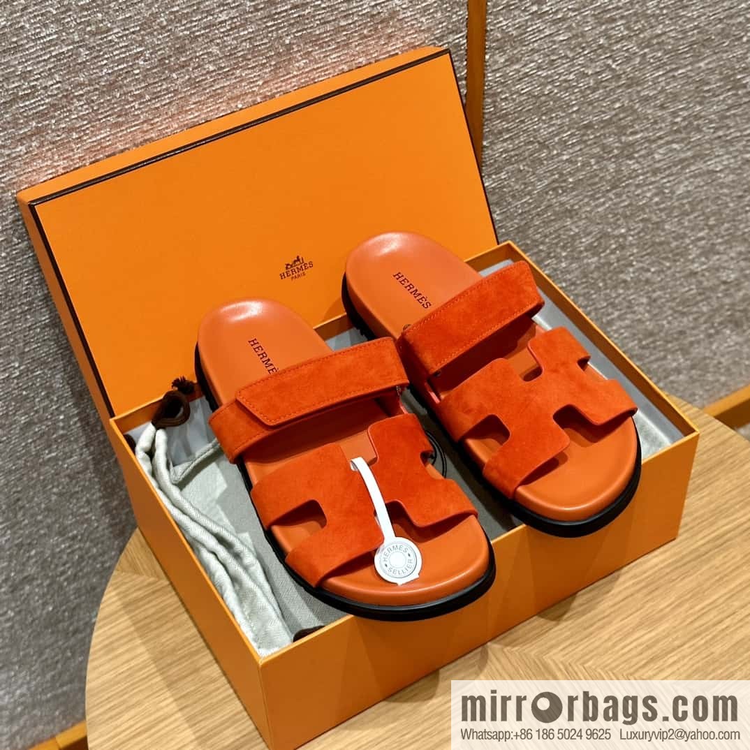 HERMES 225 CHYPRE SANDAL uncle shoes, suede/Chamois leather orange/93/Orange