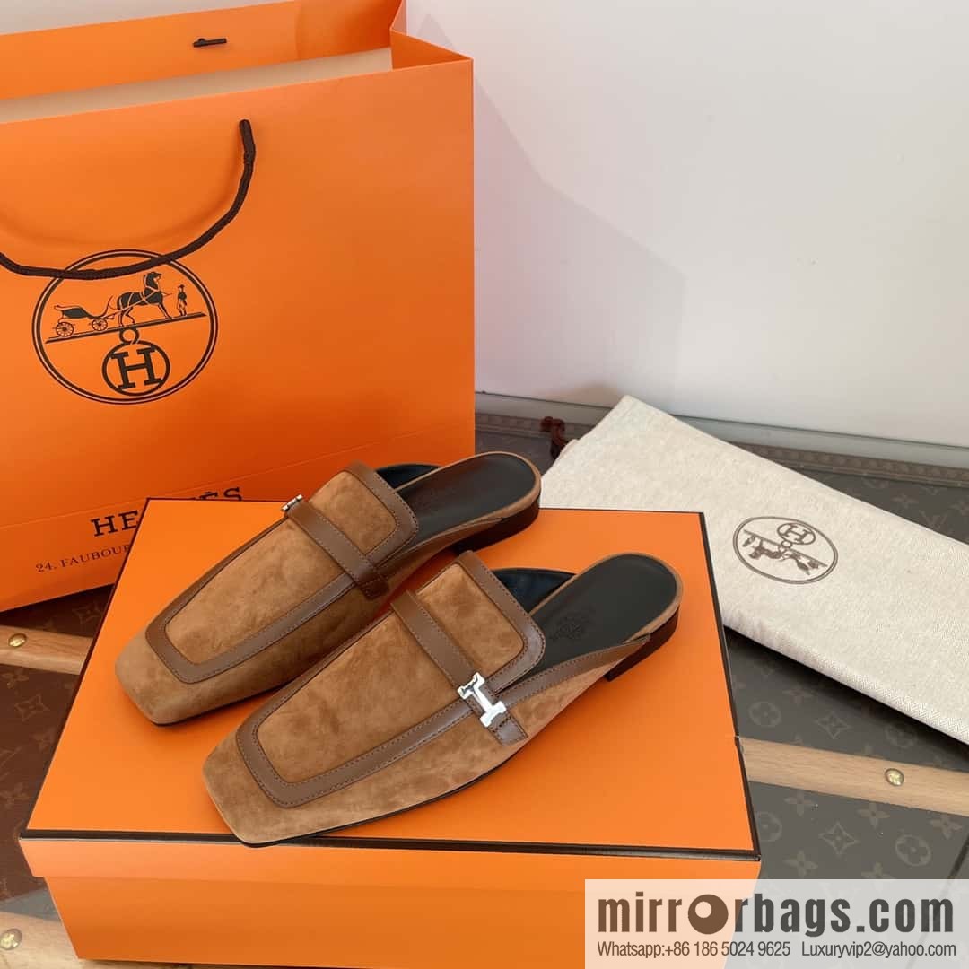 Purchasing grade 🐎 𝐇𝐄𝐑*𝐄𝐒|| Love Horse Replica Luxury Handbag Square Head Small Button Muller Half Slippers