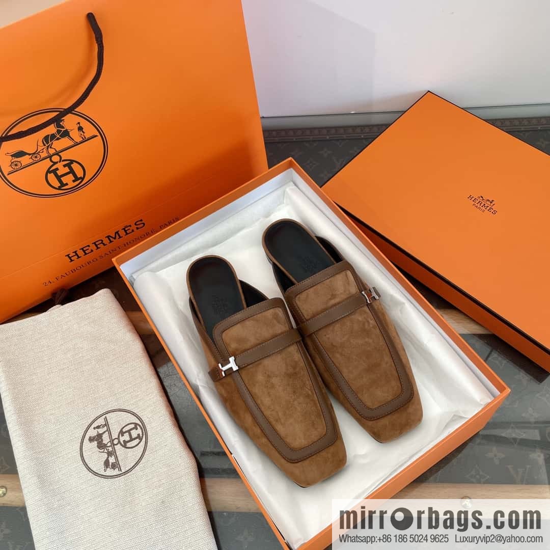 Purchasing grade 🐎 𝐇𝐄𝐑*𝐄𝐒|| Love Horse Replica Luxury Handbag Square Head Small Button Muller Half Slippers