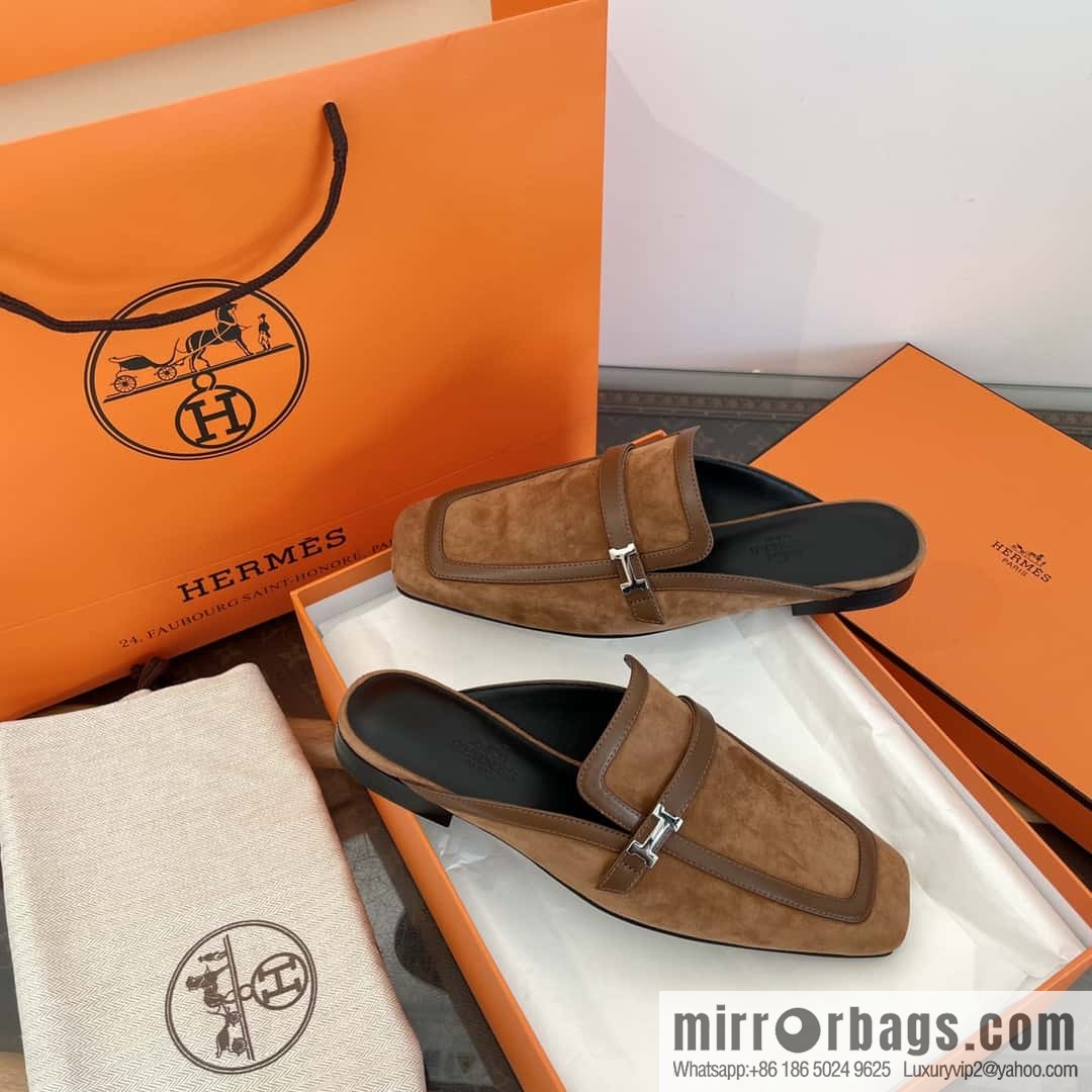 Purchasing grade 🐎 𝐇𝐄𝐑*𝐄𝐒|| Love Horse Replica Luxury Handbag Square Head Small Button Muller Half Slippers