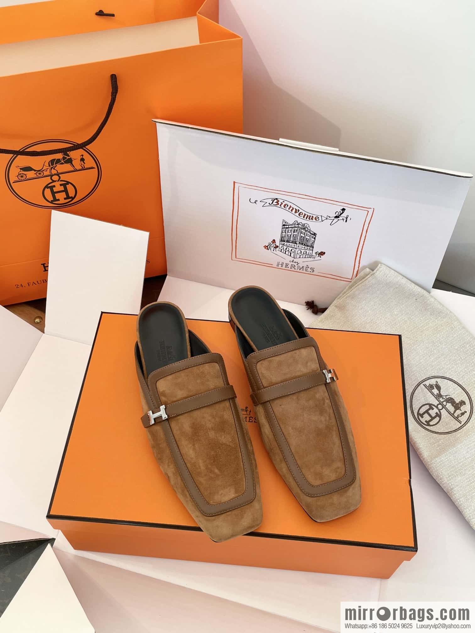 Purchasing grade 🐎 𝐇𝐄𝐑*𝐄𝐒|| Love Horse Replica Luxury Handbag Square Head Small Button Muller Half Slippers