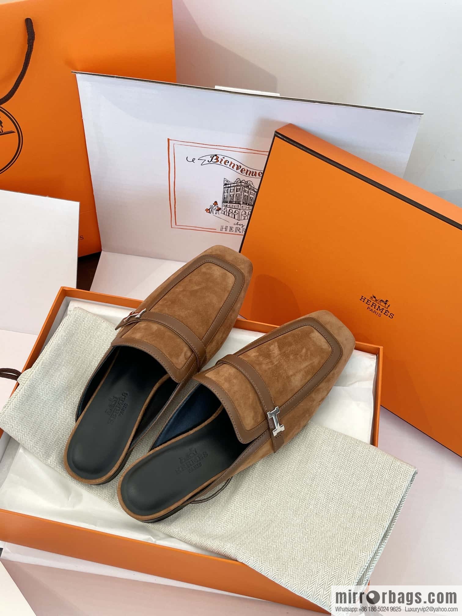 Purchasing grade 🐎 𝐇𝐄𝐑*𝐄𝐒|| Love Horse Replica Luxury Handbag Square Head Small Button Muller Half Slippers