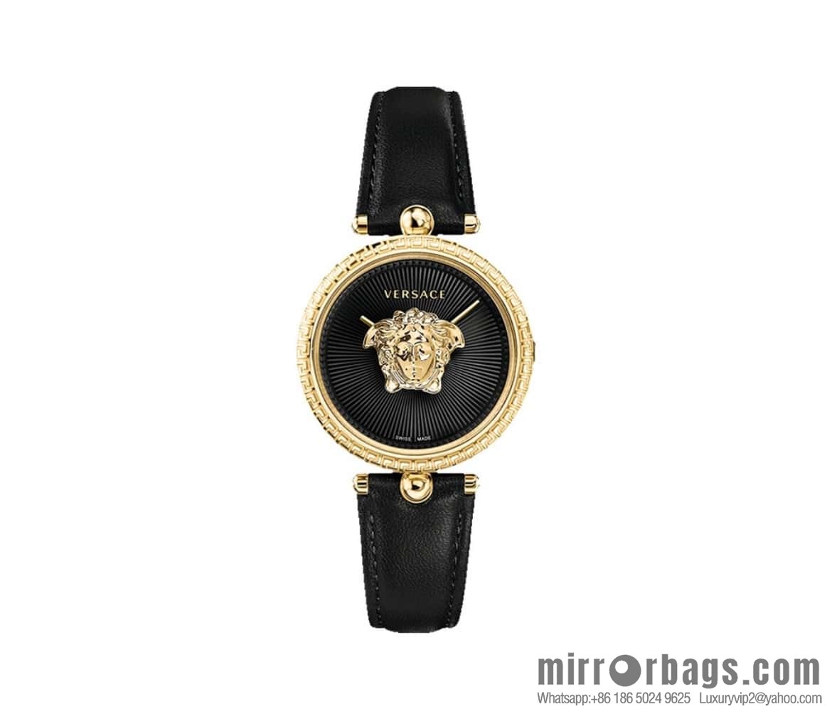 Versace Black Gold Quartz Ladies Watch 34mm PALAZZO Classic Series