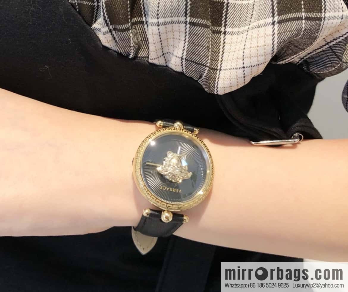 Versace Black Gold Quartz Ladies Watch 34mm PALAZZO Classic Series