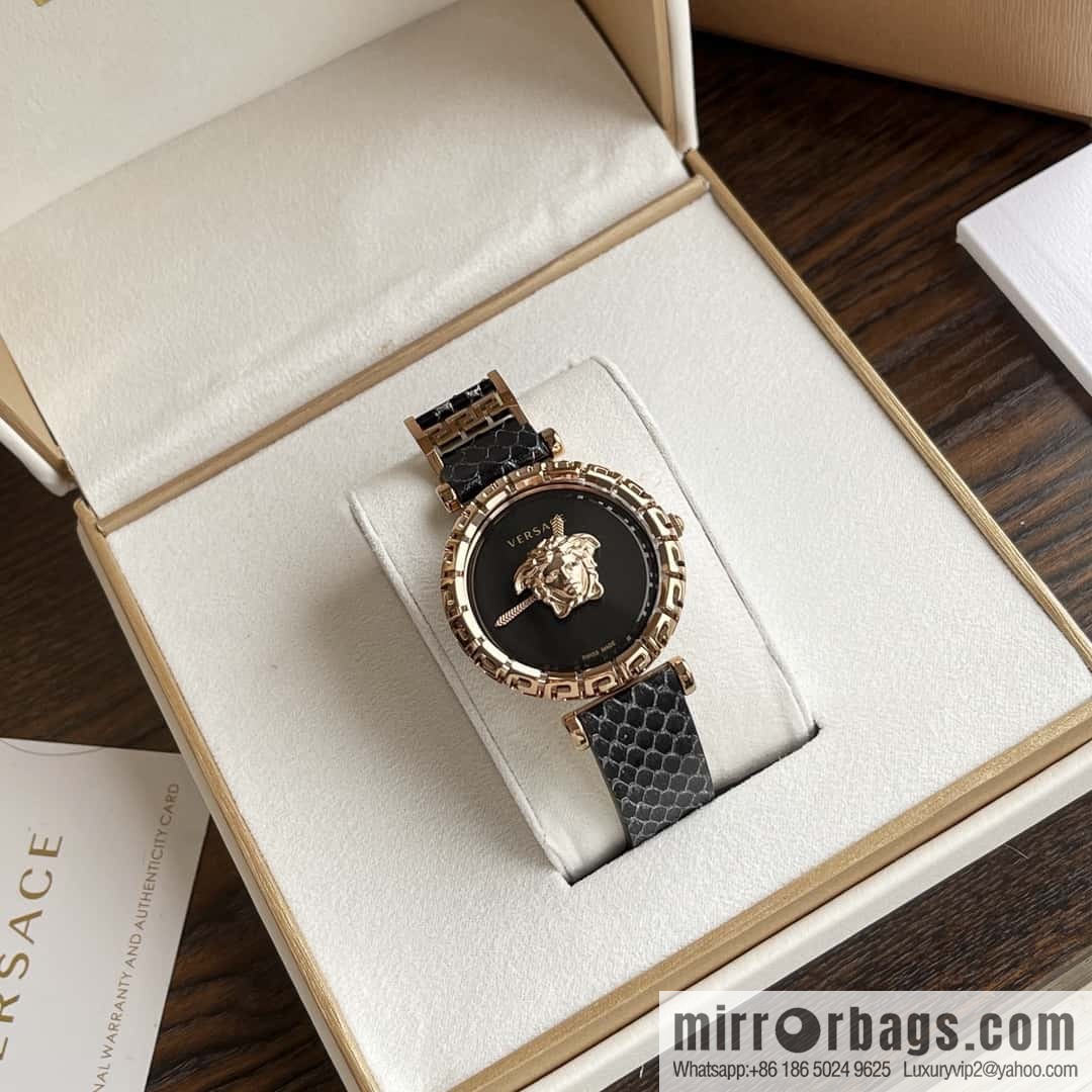 Versace Black Gold Quartz Ladies Watch 34mm PALAZZO Classic Series