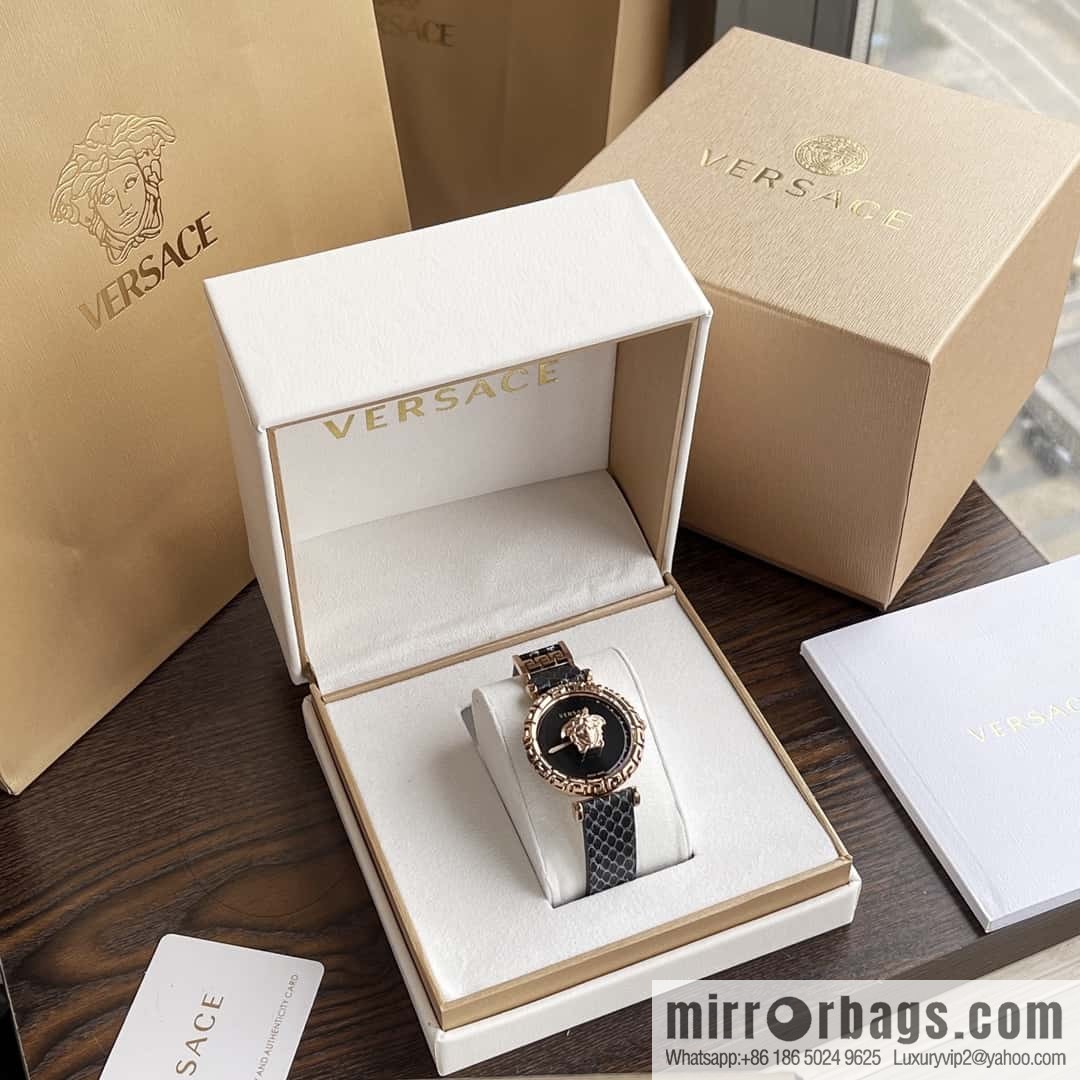 Versace Black Gold Quartz Ladies Watch 34mm PALAZZO Classic Series
