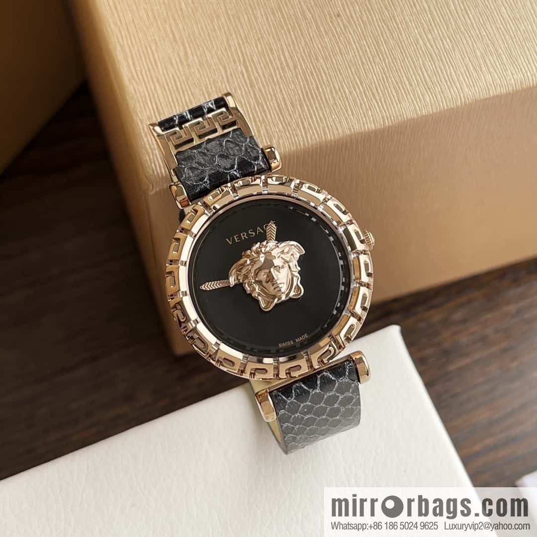 Versace Black Gold Quartz Ladies Watch 34mm PALAZZO Classic Series
