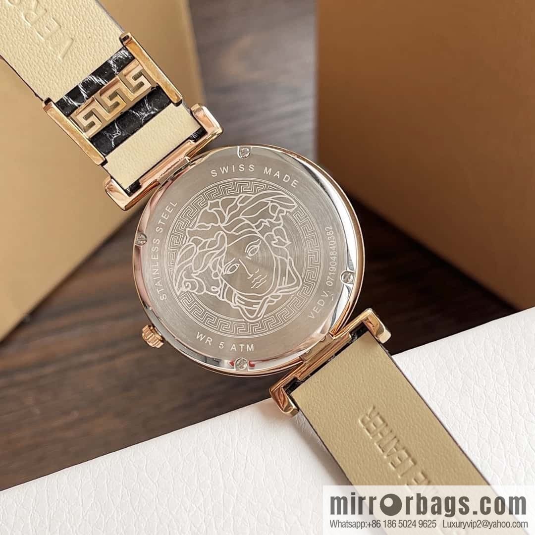 Versace Black Gold Quartz Ladies Watch 34mm PALAZZO Classic Series