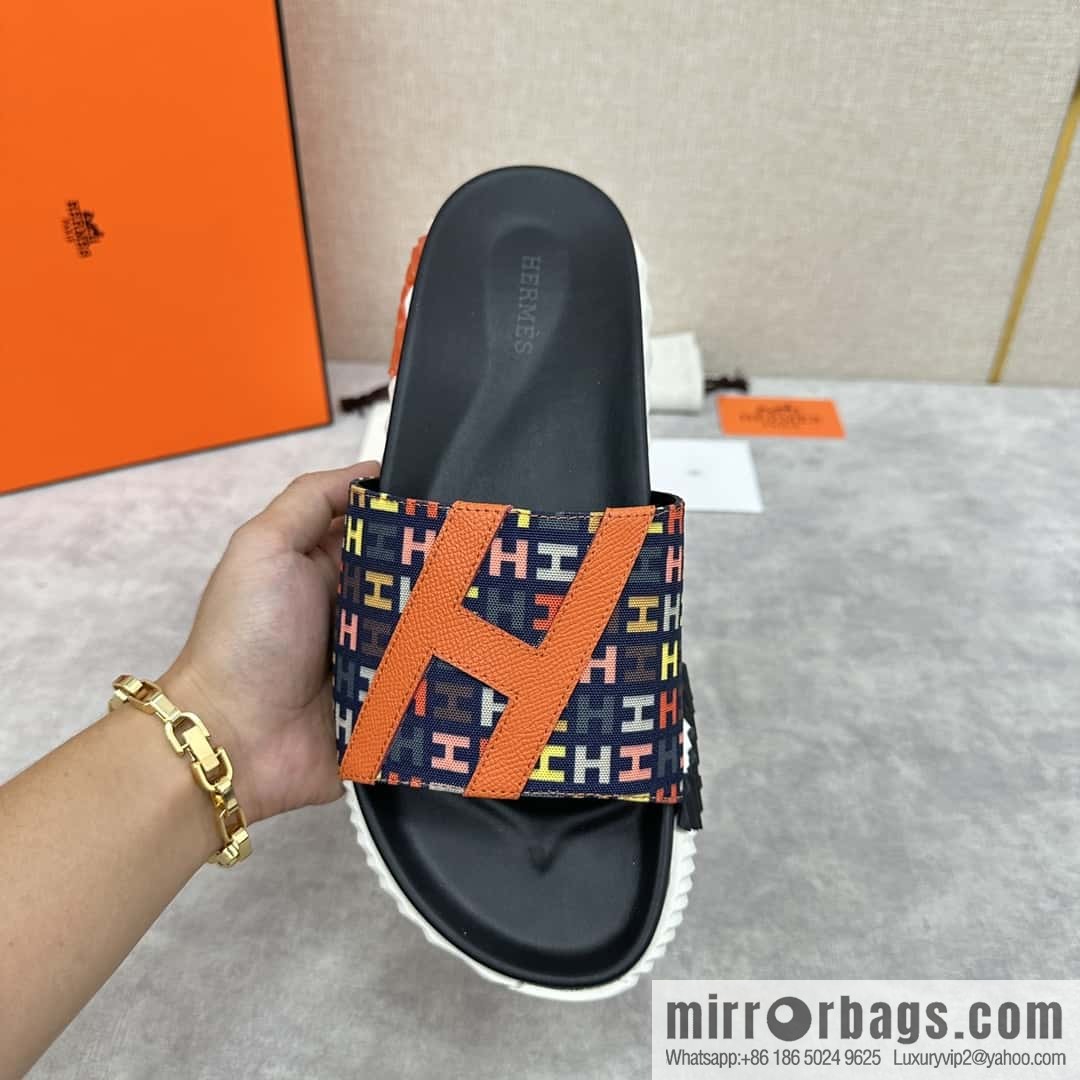 💋💍 H new cross slippers Hermès * Hermès-Shi, the latest classic men's Electric slippers