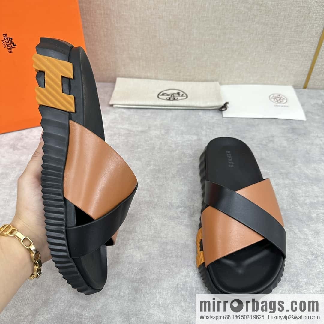 💋💍 H new cross slippers Hermès * Hermès-Shi, the latest classic men's Electric slippers